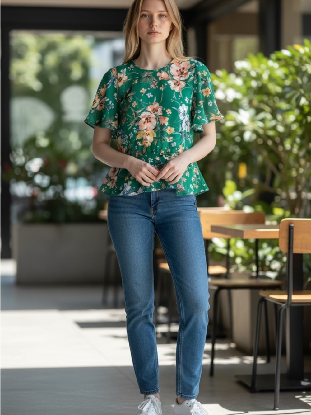 LOFT Green Floral Blouse